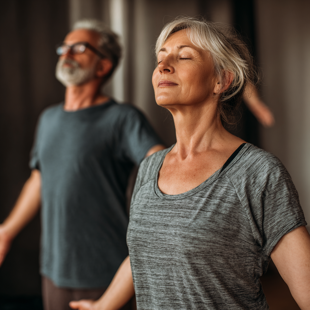 Middle-aged adults practicing gentle movement exercises for better mobility